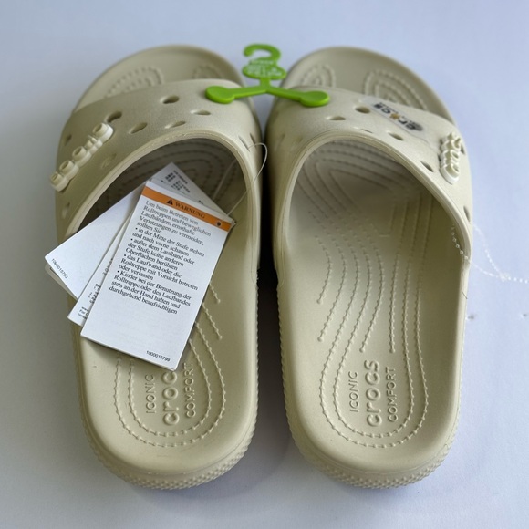 Crocs/classic crocs slide/ women’s 10 / men 8 / Beige / One Charm ￼￼ - Picture 1 of 5